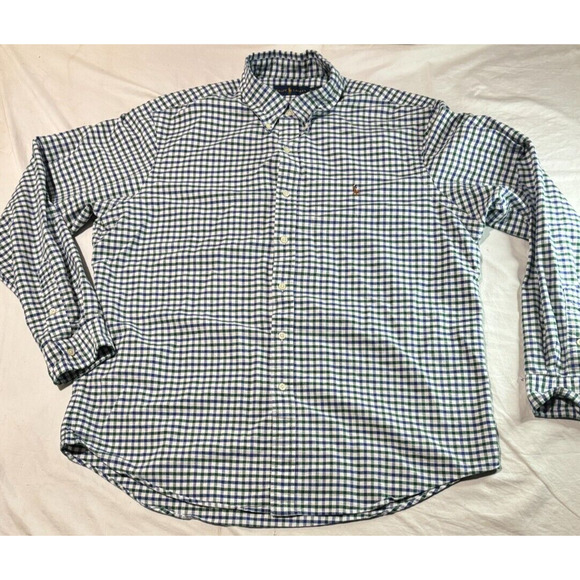 Ralph Lauren Button Down Shirt Green Blue Flesh Pony Men's Size L - Picture 2 of 9